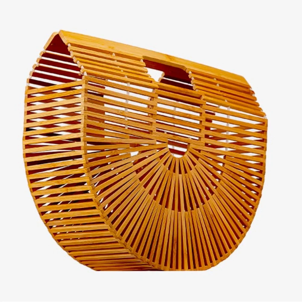 NWOT Bamboo Basket Handbag Natural Tan Woven Purse Summer Tote